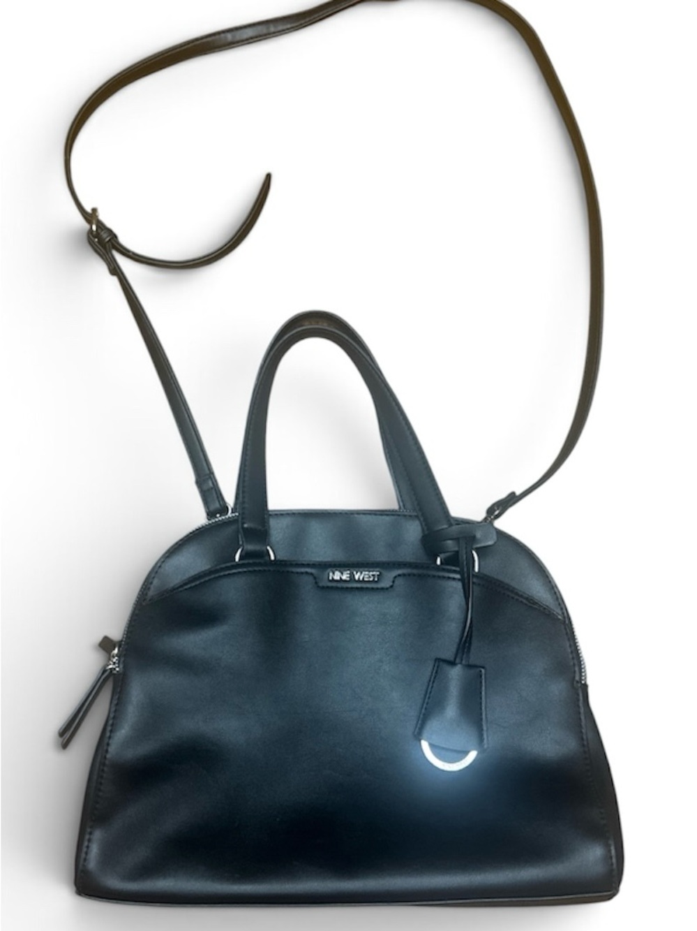 Nine West Black Leather Satchel with Adjustable Crossbody Strap